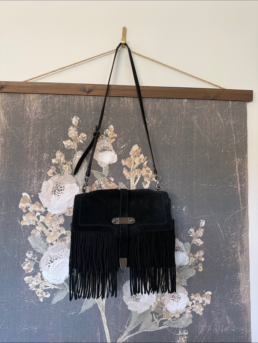 Rebecca Minkoff Black Suede Fringe Shoulder Bag Women